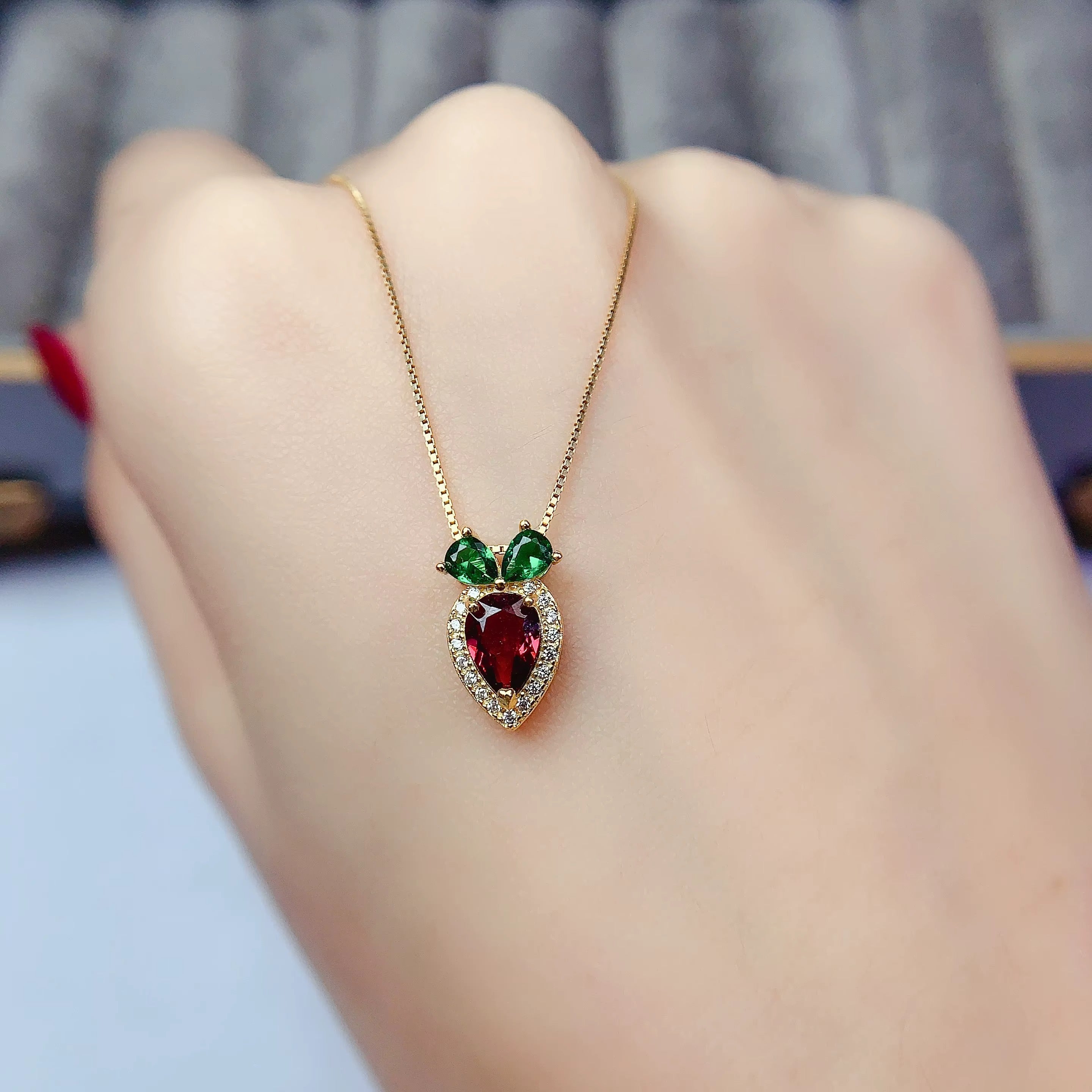 Gold-Plated Strawberry Crystal Pendant Necklace with Sparkling CZ Stones for Women-WJ-JS26-NL0177