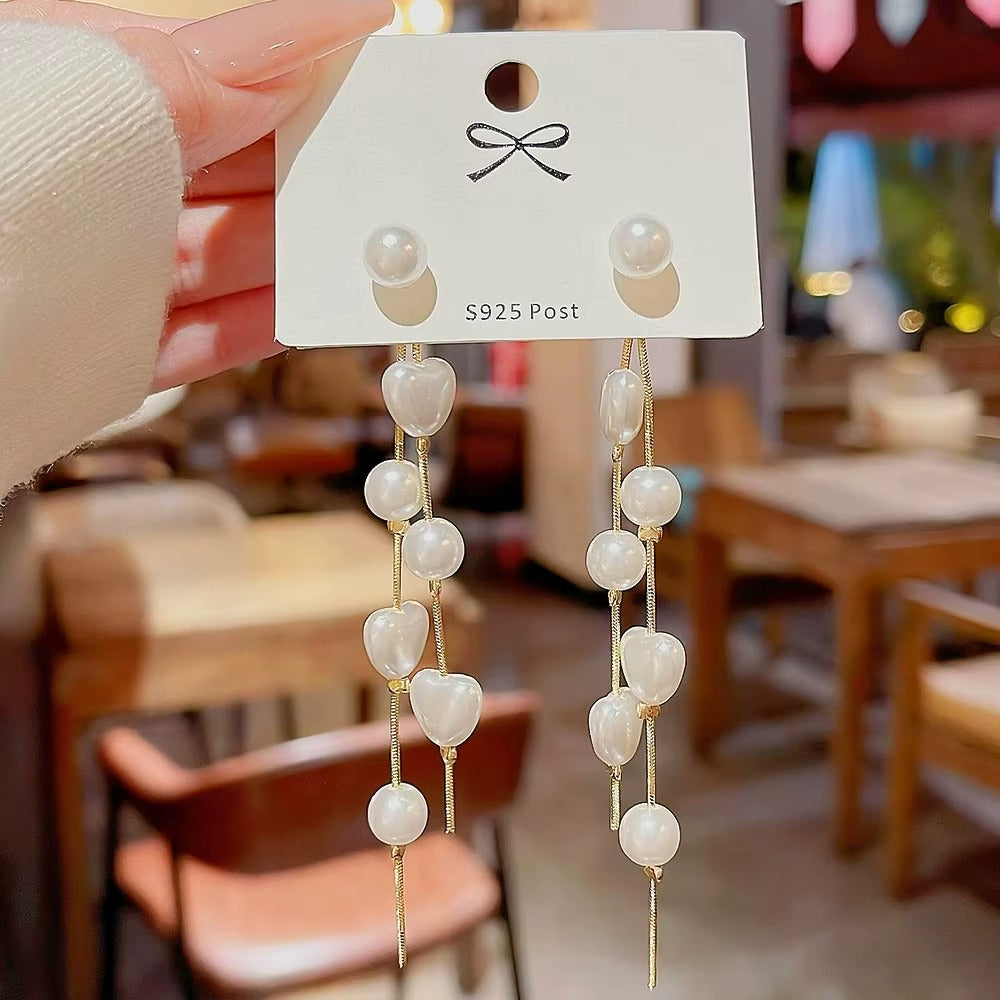 Elegant Tassel Drop Earrings Flower Design Long Style