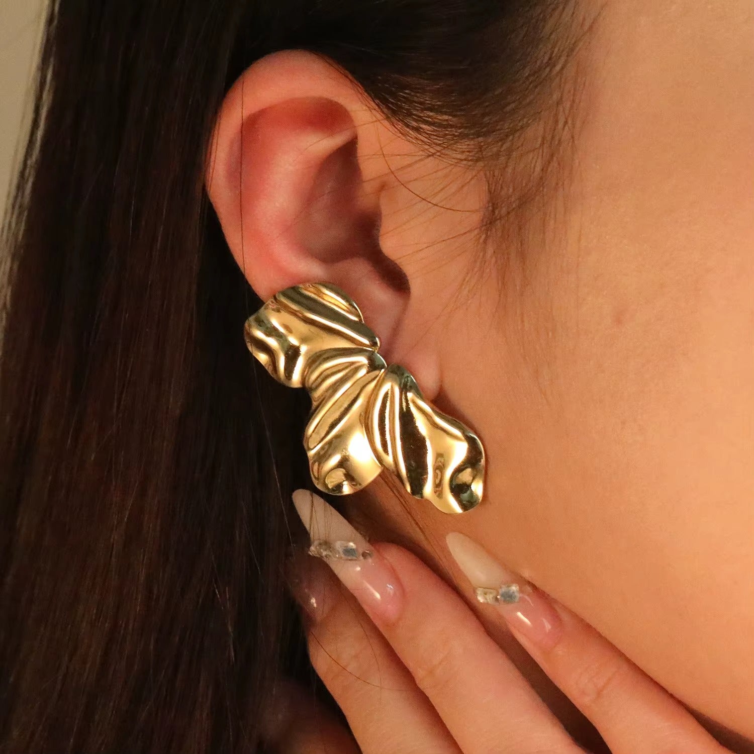 Dainty Twist Half Flower Stainless Steel Earrings Jewelry | Anti Tarnish