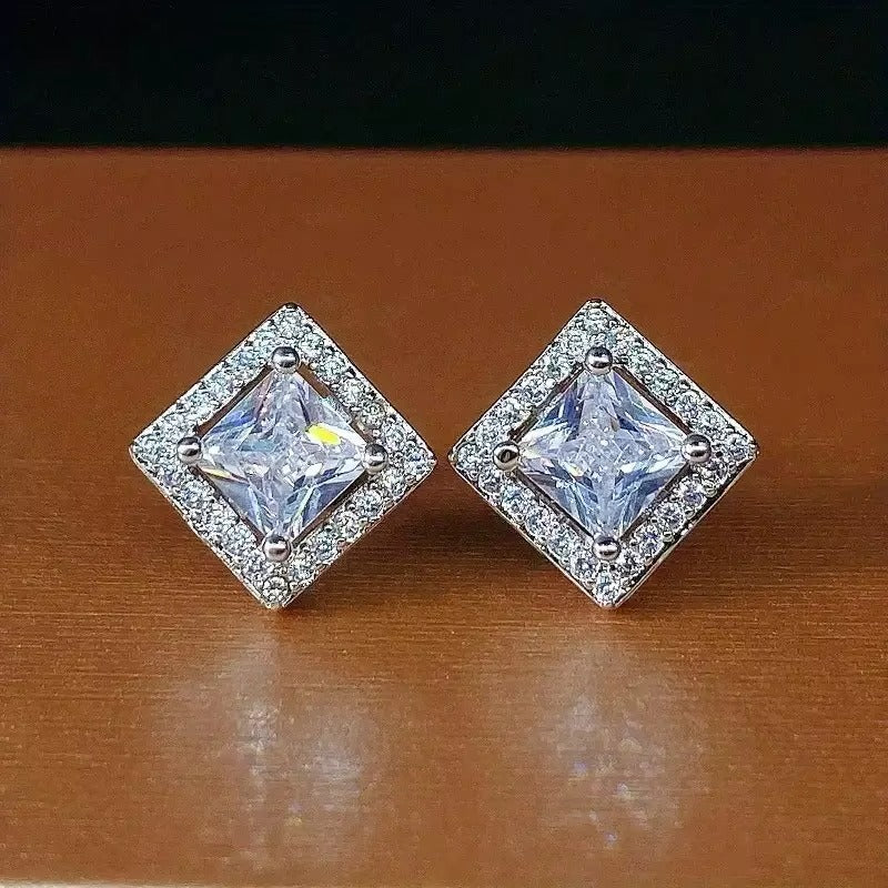 Trendy 14K Gold Plated Brass Flower Stud Earrings with Zircon for Women's Anniversary Party Read