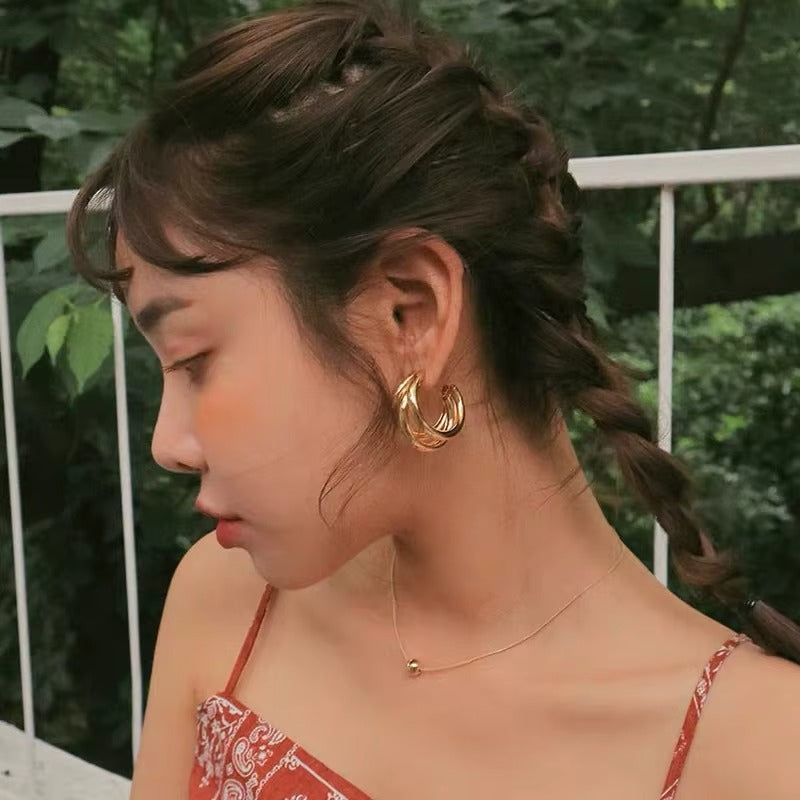 Gold & Silver Needle Plated C-Shaped Multi-Layer Hoop Earrings- Combo