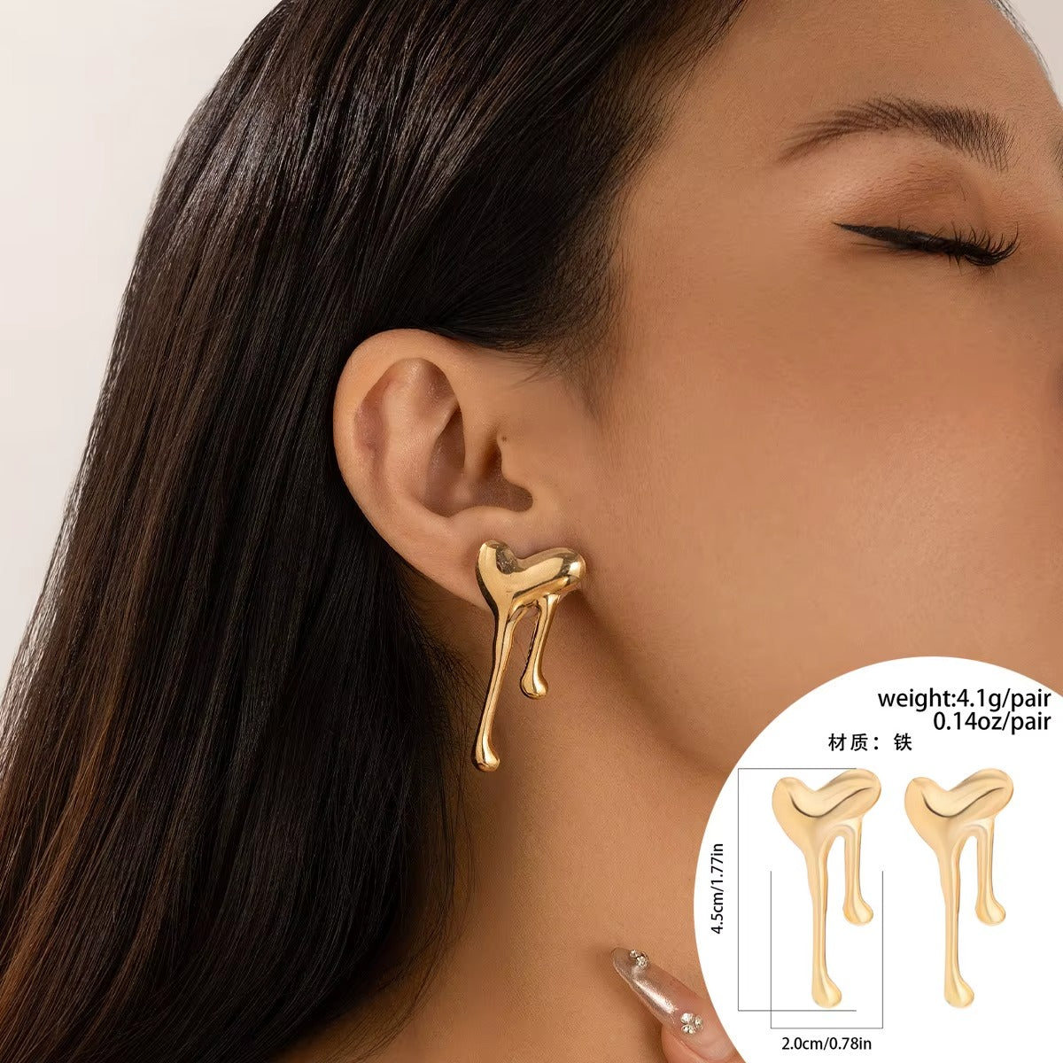 1 Pair of Stylish Stainless Steel Plated Gold love Liquid Earrings