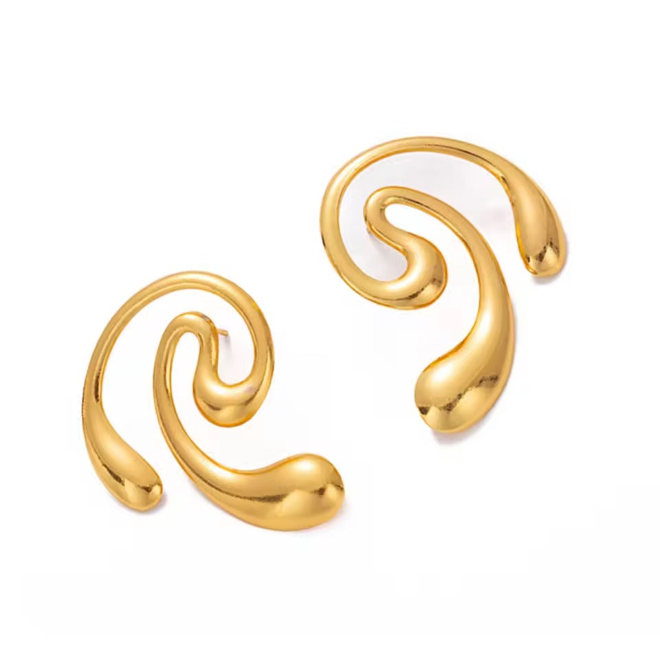 Stainless Steel Wave Drip Stud Earrings for Women Trendy Wholesale Ladies Waterproof