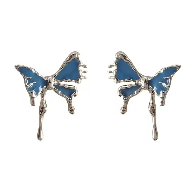 Fashion Jewelry Irregular Butterfly Earrings Fancy Statement Enamel Blue Earrings for Girls Party