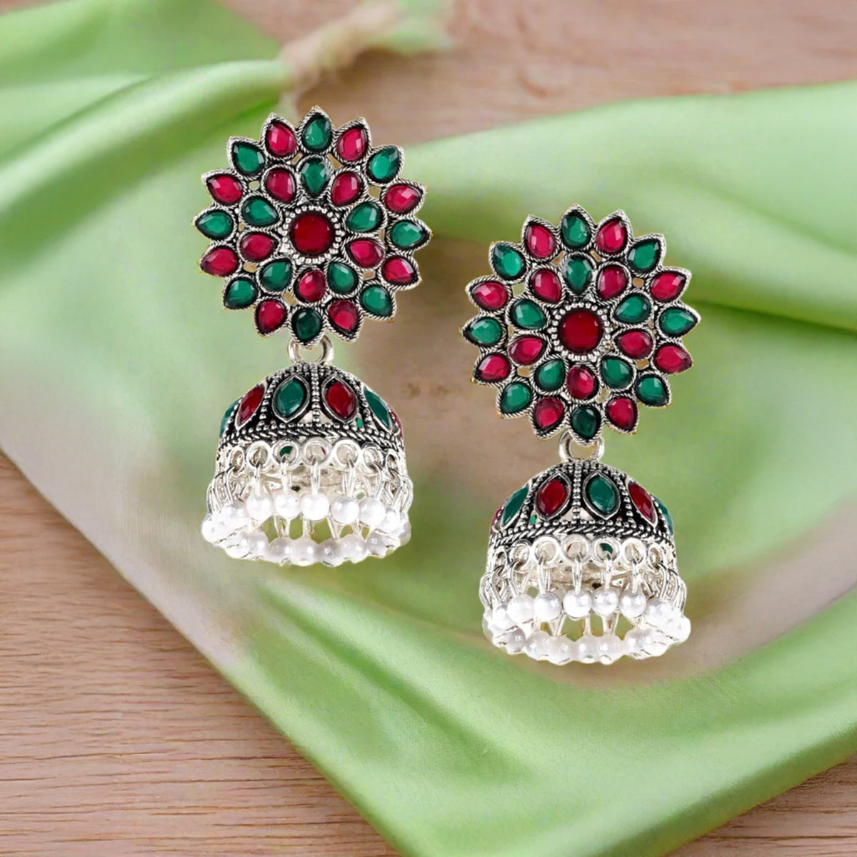 Jazz And Sizzle Set of 4 Gold & Silver Plated Multicolor Everyday Earrings Combo Set