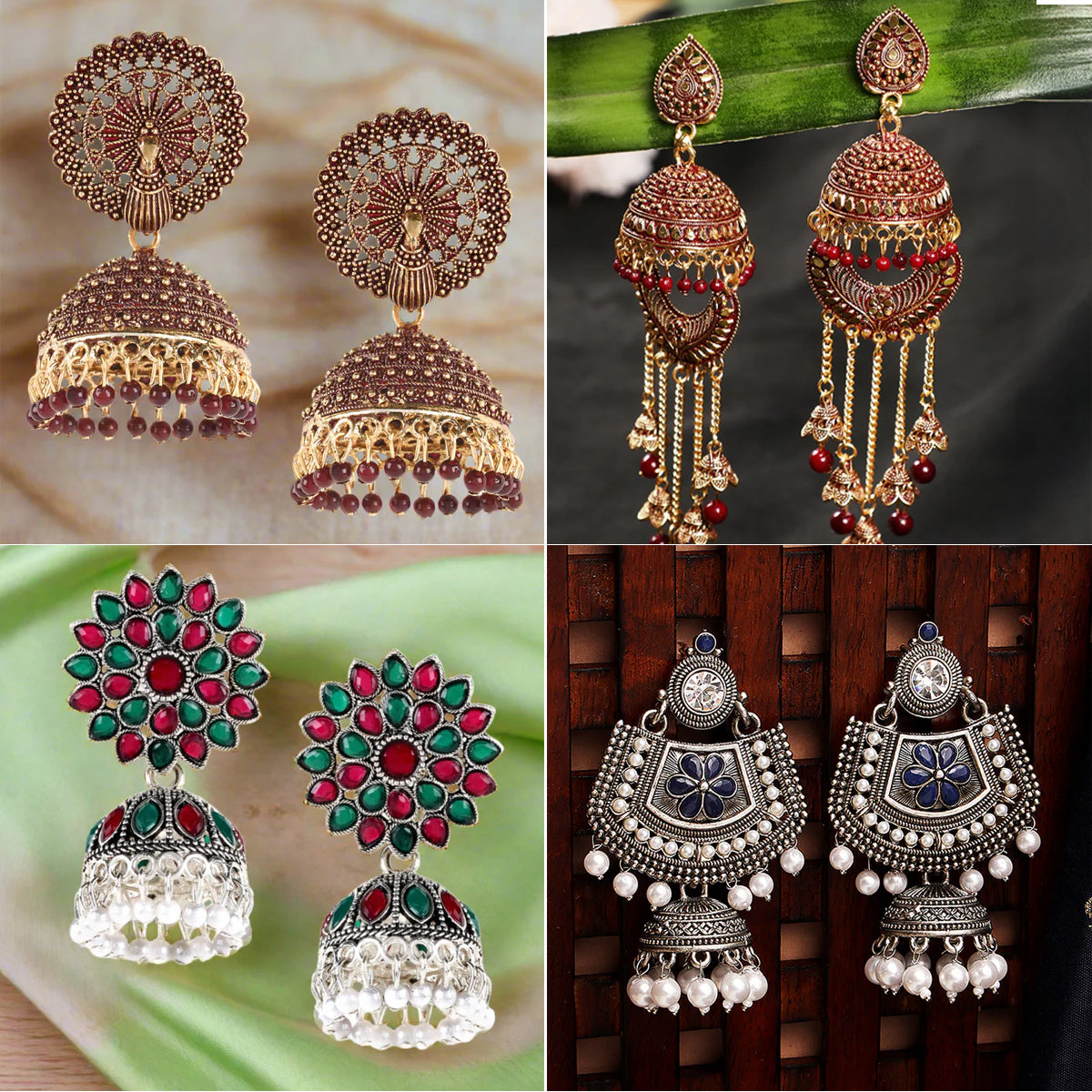 Jazz And Sizzle Set of 4 Gold & Silver Plated Multicolor Everyday Earrings Combo Set