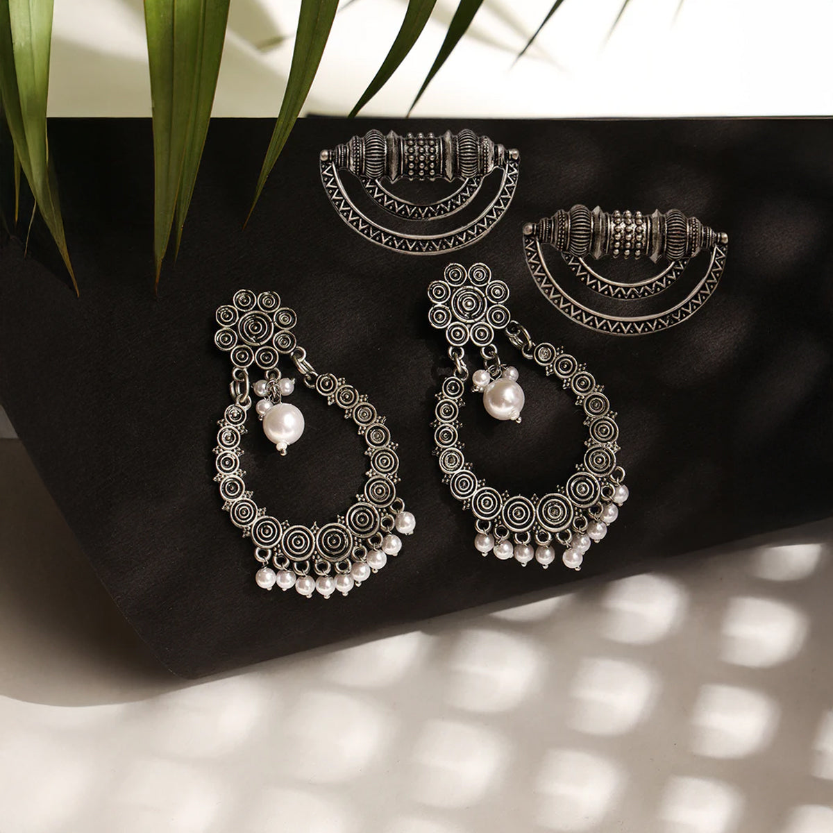 Oxidized Floral Drop Earrings,Shell Shaped Stud Earring 4IN1 for Women