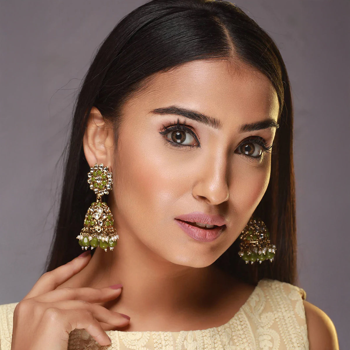 Jazz And SIzzle Set of 3 Kundam Studded Multicolor Jhumka Earrings for Festive Elegance