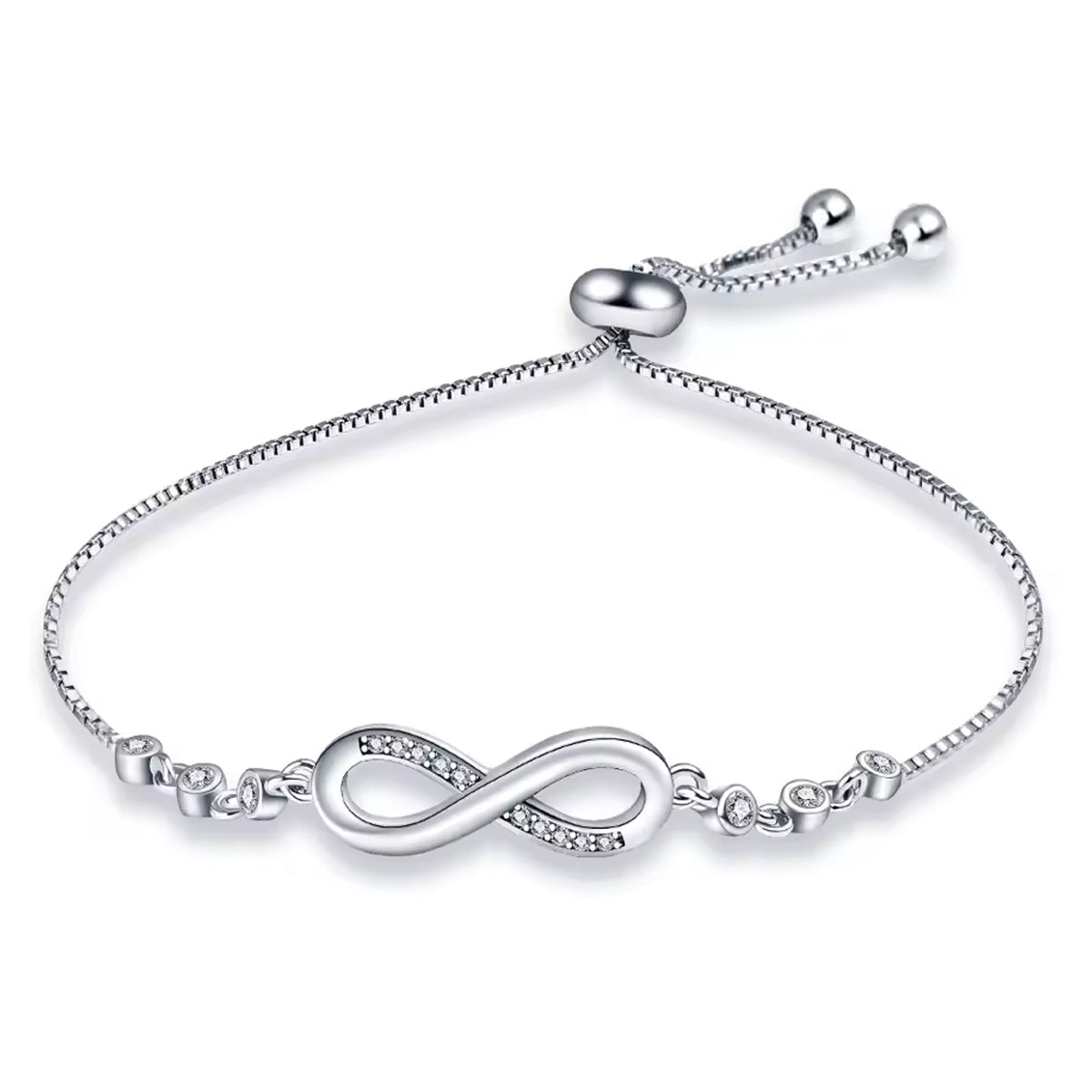Jazz And Sizzle Silver Plated CZ Studded Infinity Adjustable Bracelet For Valentines Gift