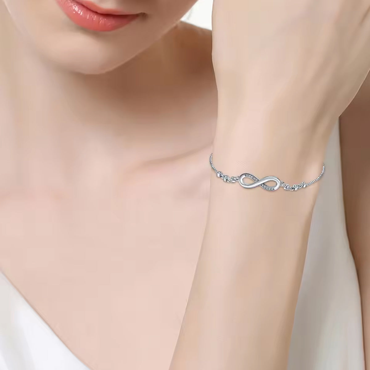 Jazz And Sizzle Silver Plated CZ Studded Infinity Adjustable Bracelet For Valentines Gift
