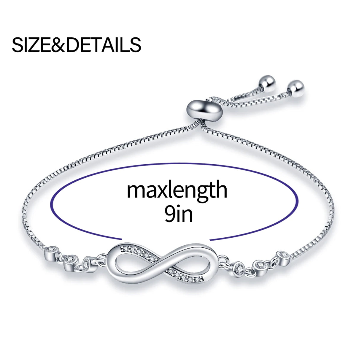 Jazz And Sizzle Silver Plated CZ Studded Infinity Adjustable Bracelet For Valentines Gift
