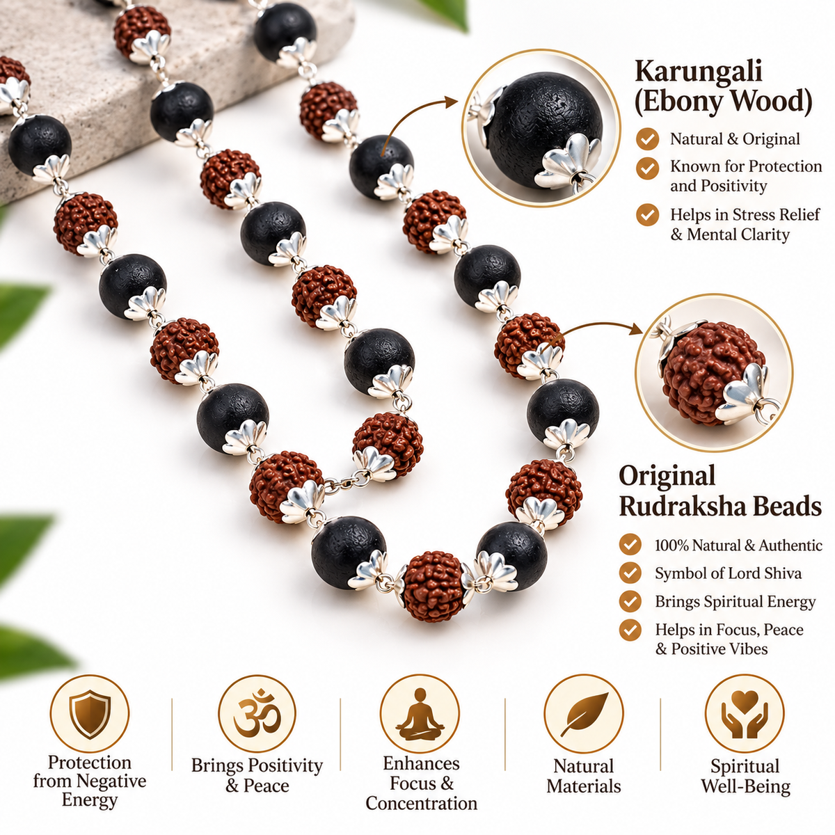 Men’s Karungali & Rudraksha Beaded Mala Necklace | JS-SNL-047
