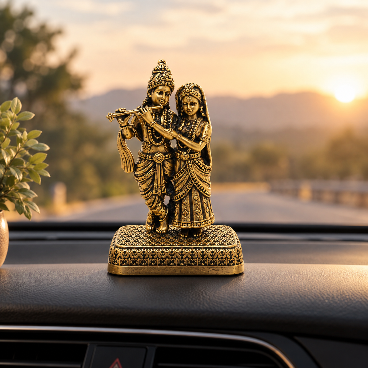 Antique Gold-Toned Brass Radha Krishna Idol-js-idl-015