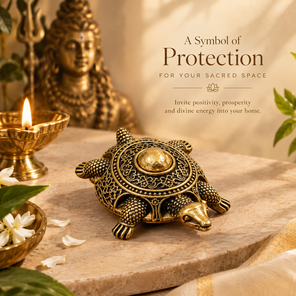 Antique Gold-Toned Brass Vastu Tortoise IdolJS-IDL-017