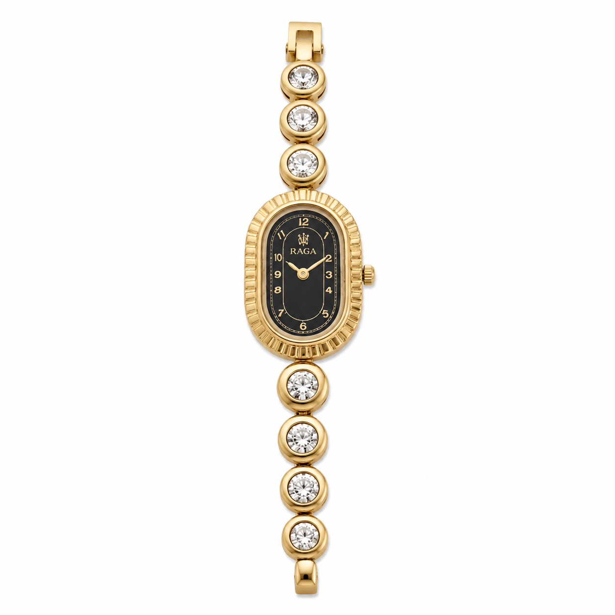 Women's Gold-Plated Crystal Bracelet Watch | Black Oval Dial Analog Watch | Anti-Tarnish Elegant Fashion Watch for Women & Girls
