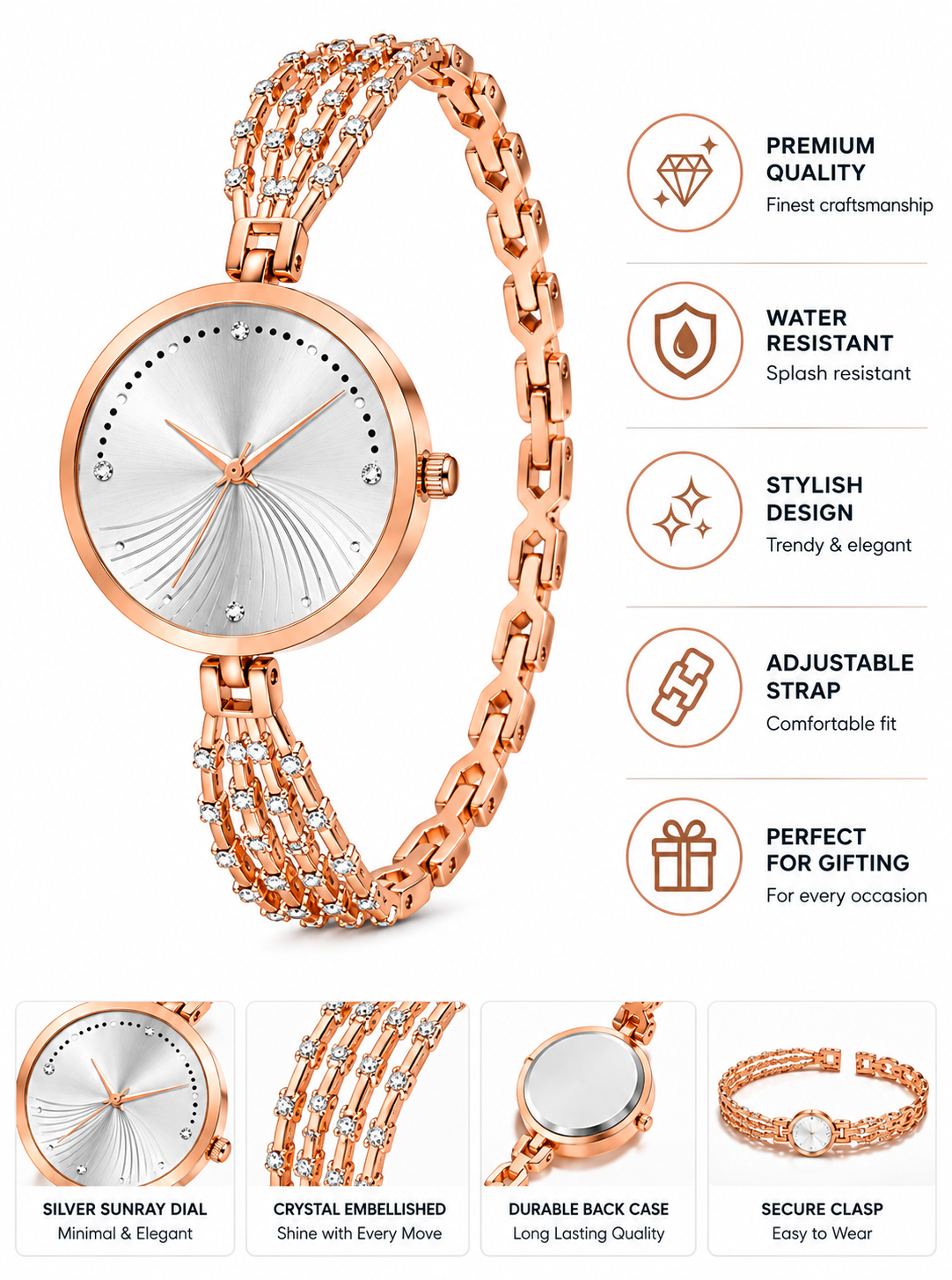 Rose Gold Crystal Bracelet Watch for Women-WJ-JS26-LD0038