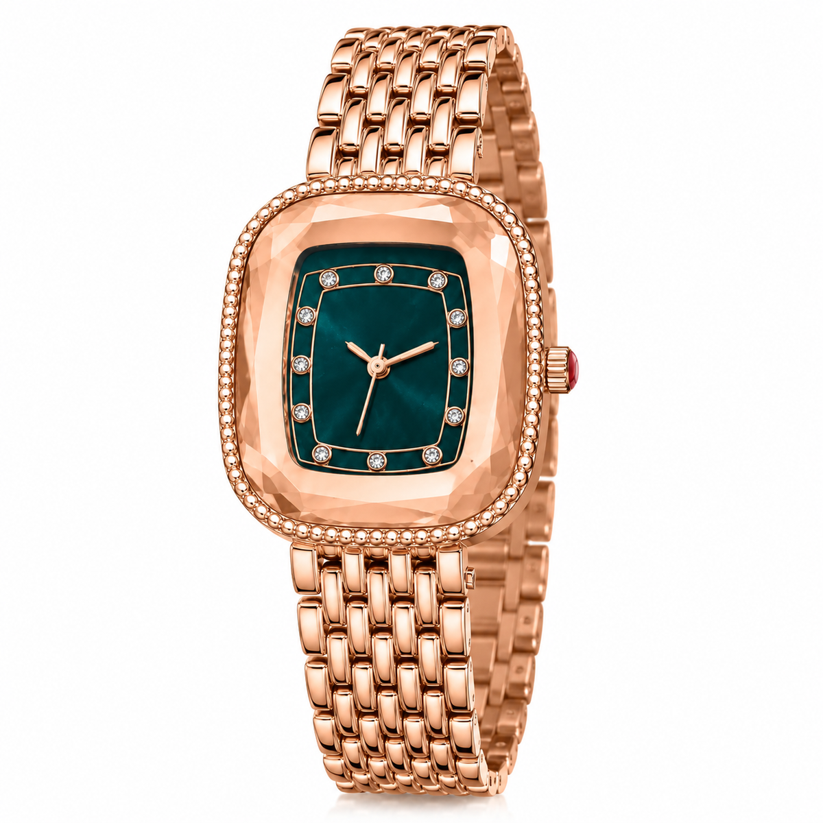 Luxury Rose Gold Green Dial Stainless Steel Watch for Women- WJ-JS26-LD0040