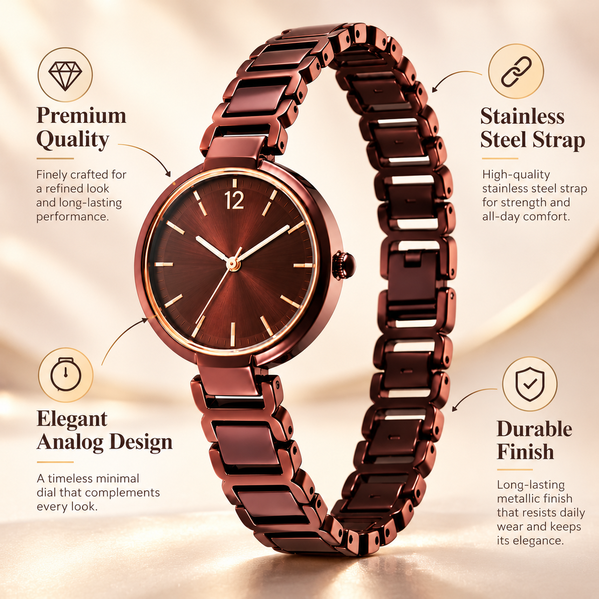 Premium Rose Gold Stainless Steel Analog Watch for Women WJ-JS26-LD0048