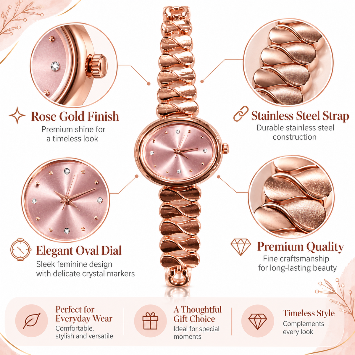 Rose Gold Stainless Steel Analog Watch for Women-WJ-JS26-LD051