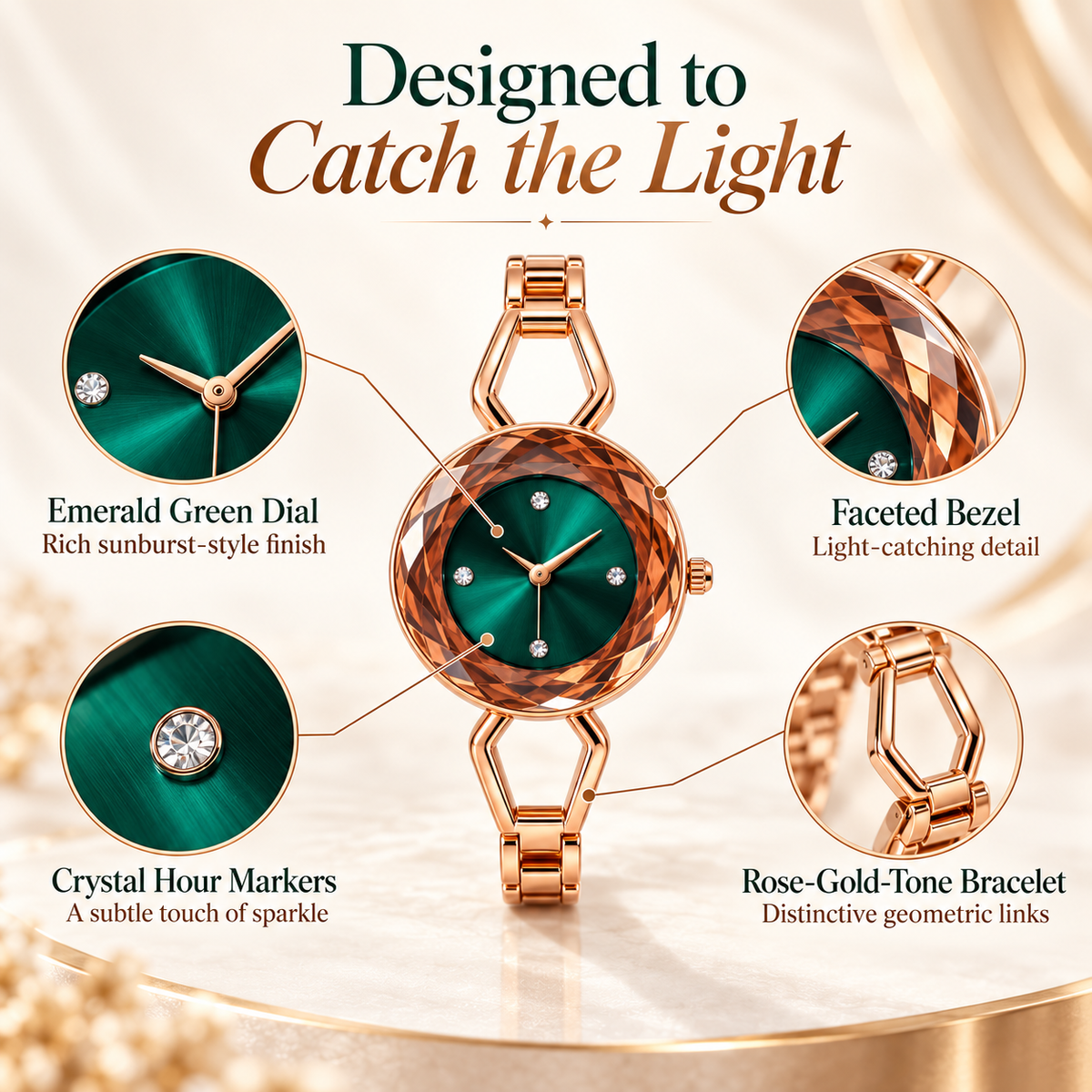 Women’s Emerald Green Dial Bracelet Watch- WJ-JS26-LD0058