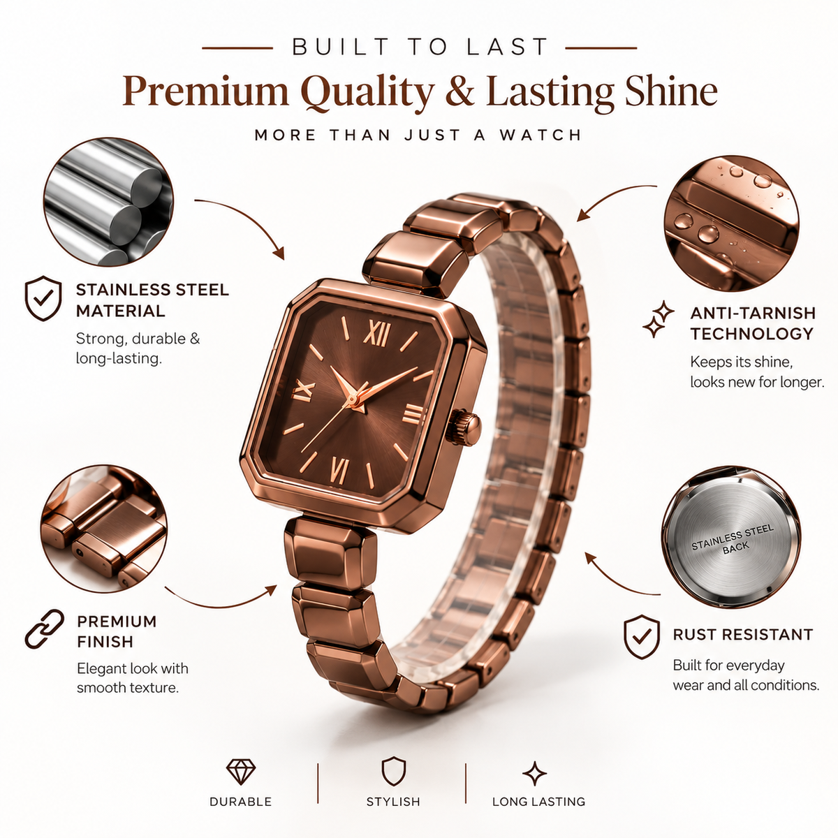 Rose Gold Luxe Square Dial Watch for Women- WJ-JS26-LD0037