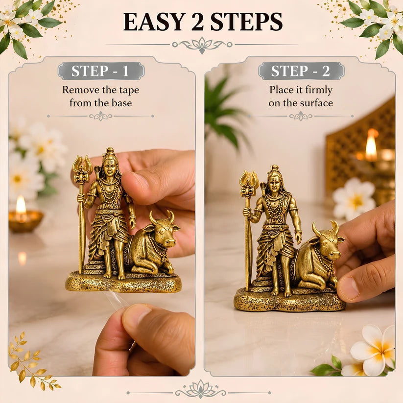 Gold Plated Mahadev with Nandi Idol for Home, Car & Office