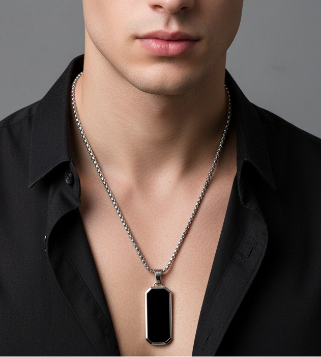 Black Inlay Stainless Steel Pendant Necklace for Men
