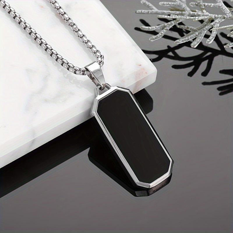 Men Silver-Plated Necklace and Black Inlay Stainless Steel Pendant Necklace Combo