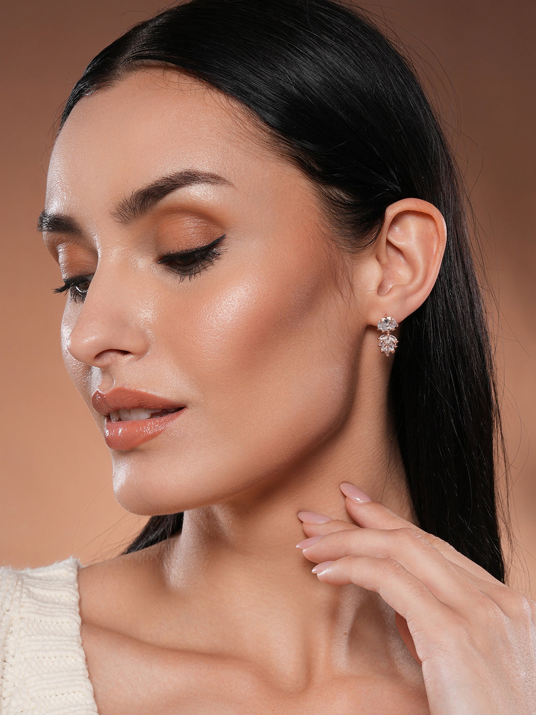 Jazz And Sizzle Rose Gold-Plated Floral Shaped Drop Earrings