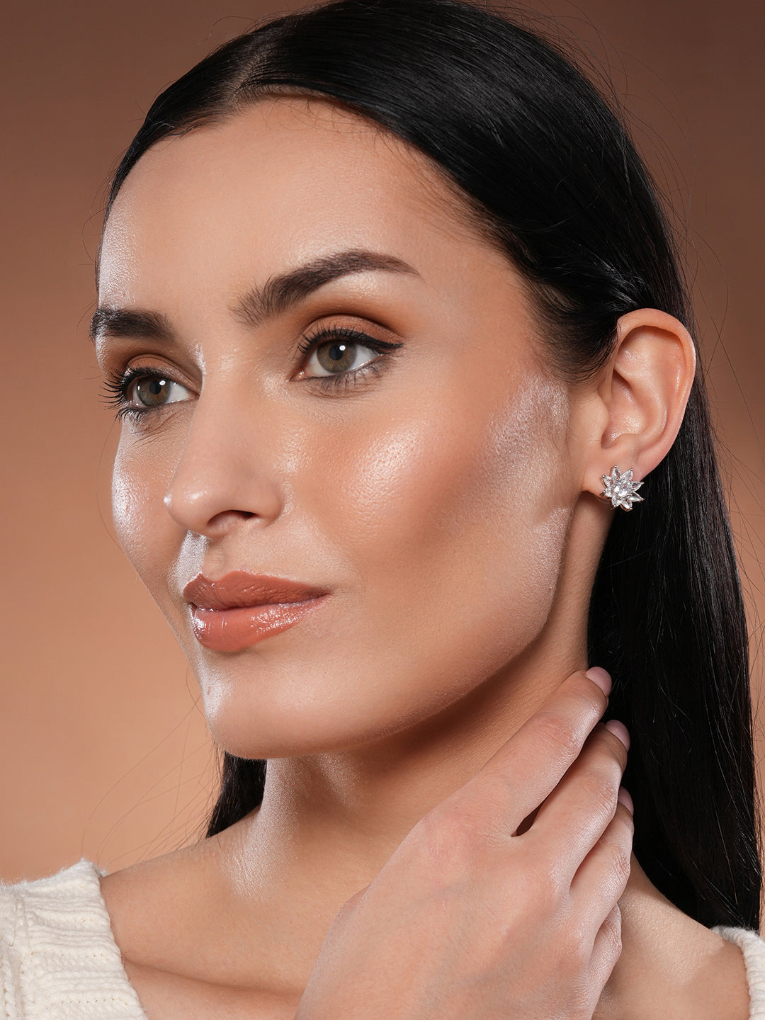 Jazz And Sizzle Rhodium Plated Ad Studded Star Shaped Studs Earrings