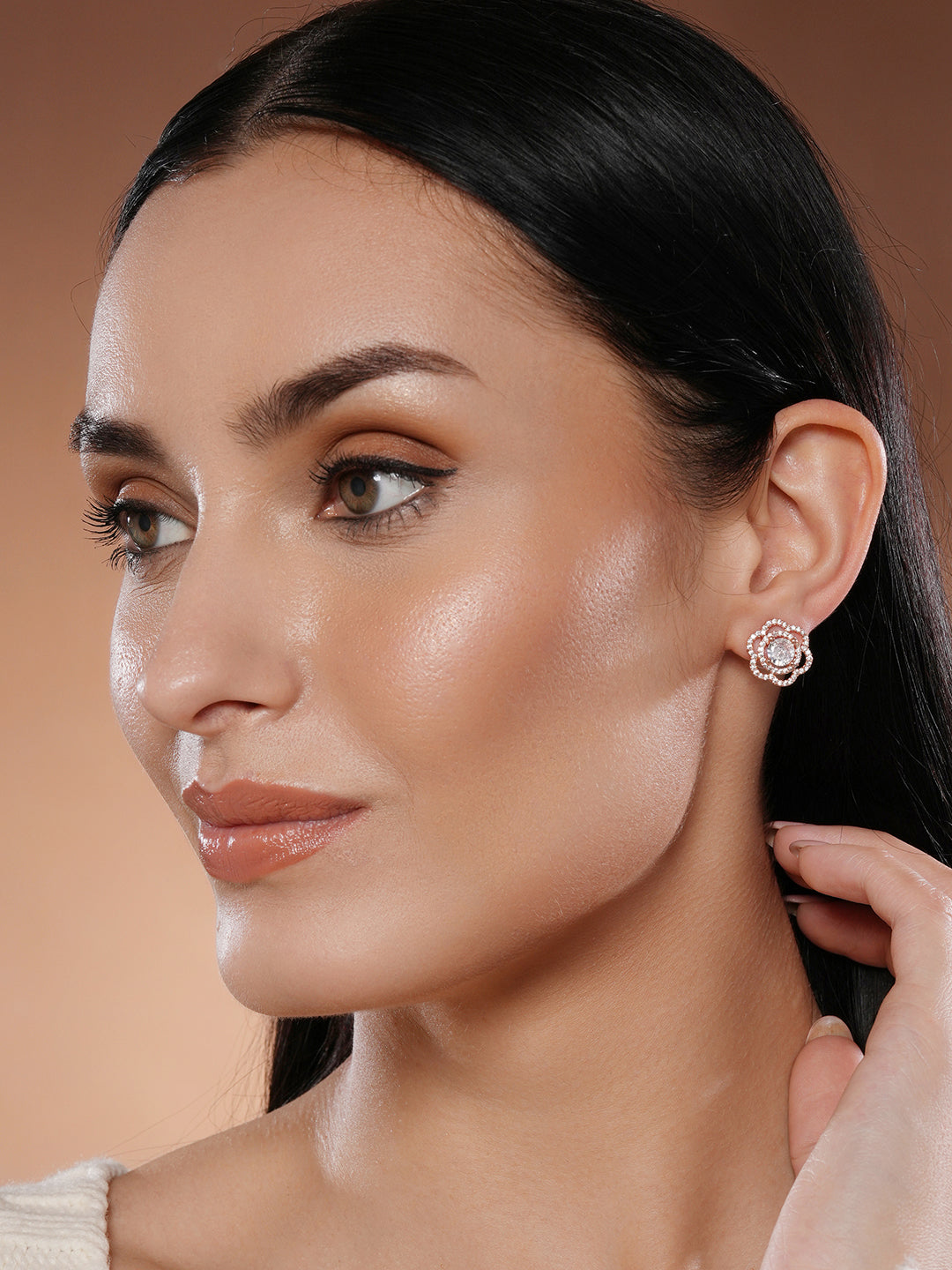 Jazz And Sizzle Rose Gold-Plated Floral Studs Earrings