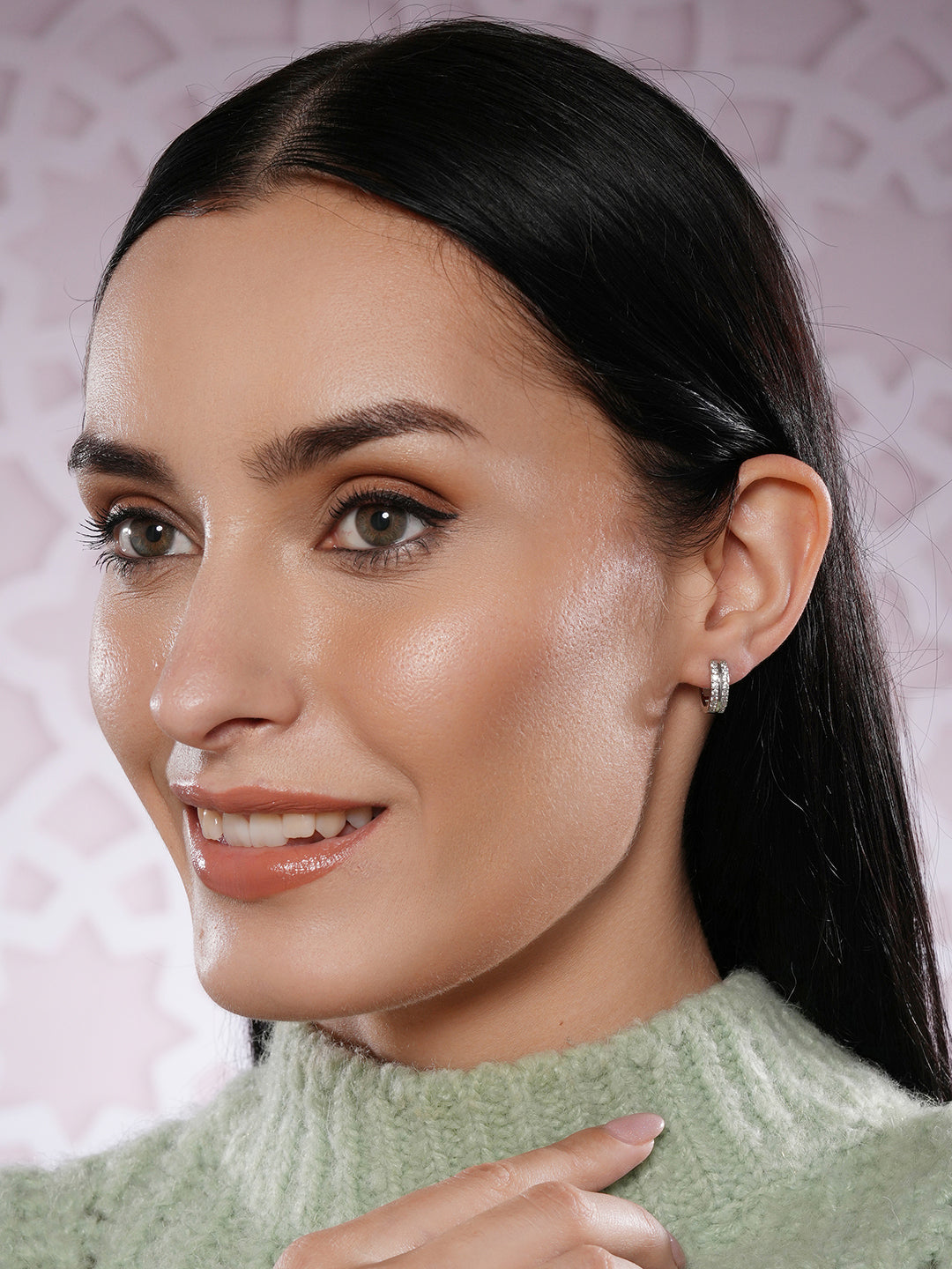 Jazz And Sizzle Rhodium Plated Geometric Hoop Earrings