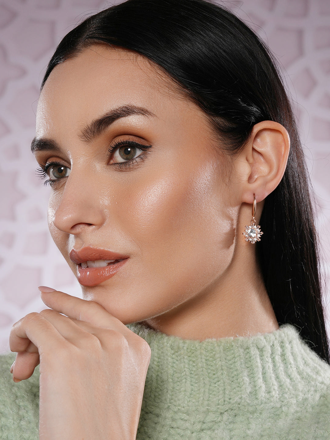 Jazz And Sizzle Rose Gold-Plated Floral Shaped Drop Earrings