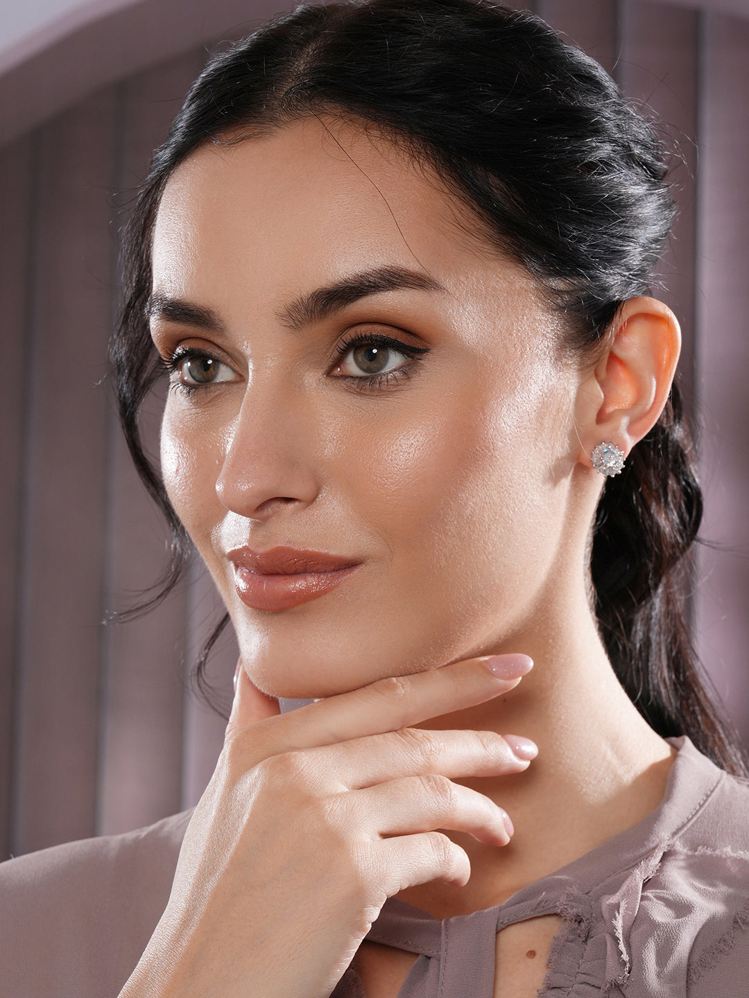 Jazz And Sizzle White AD-Studded Floral Studs Earrings