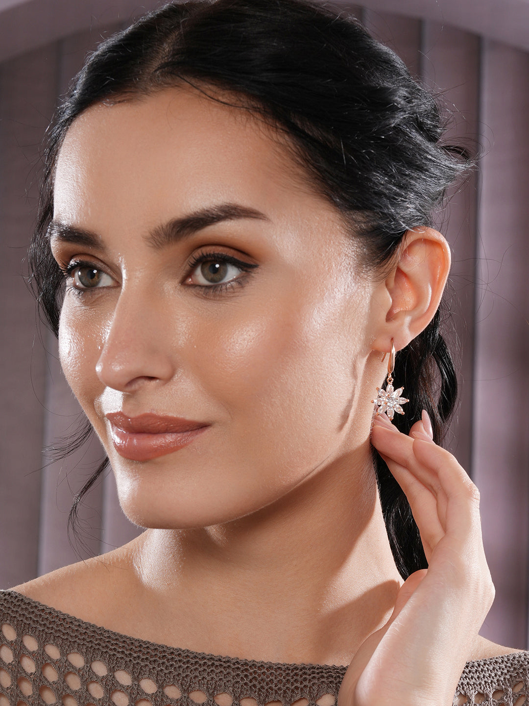 Jazz And Sizzle Rose Gold-Plated Floral Shaped Drop Earrings