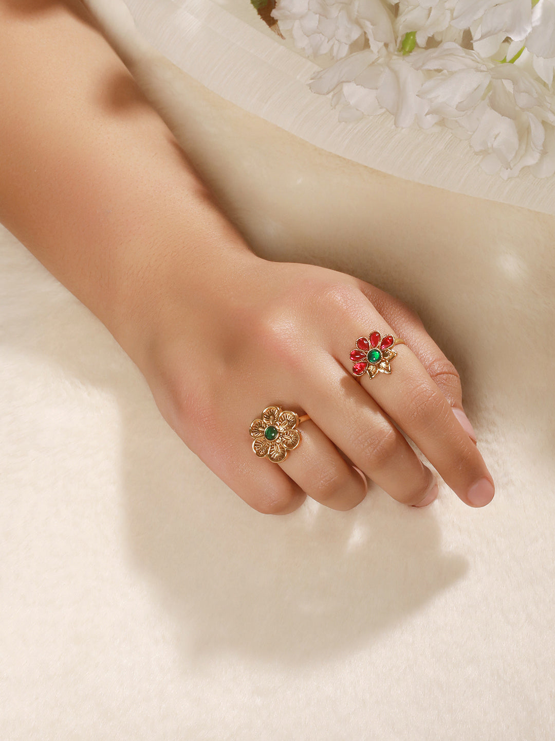 Jazz And Sizzle Set Of 2 Gold-Plated & Stone Studded Finger Rings