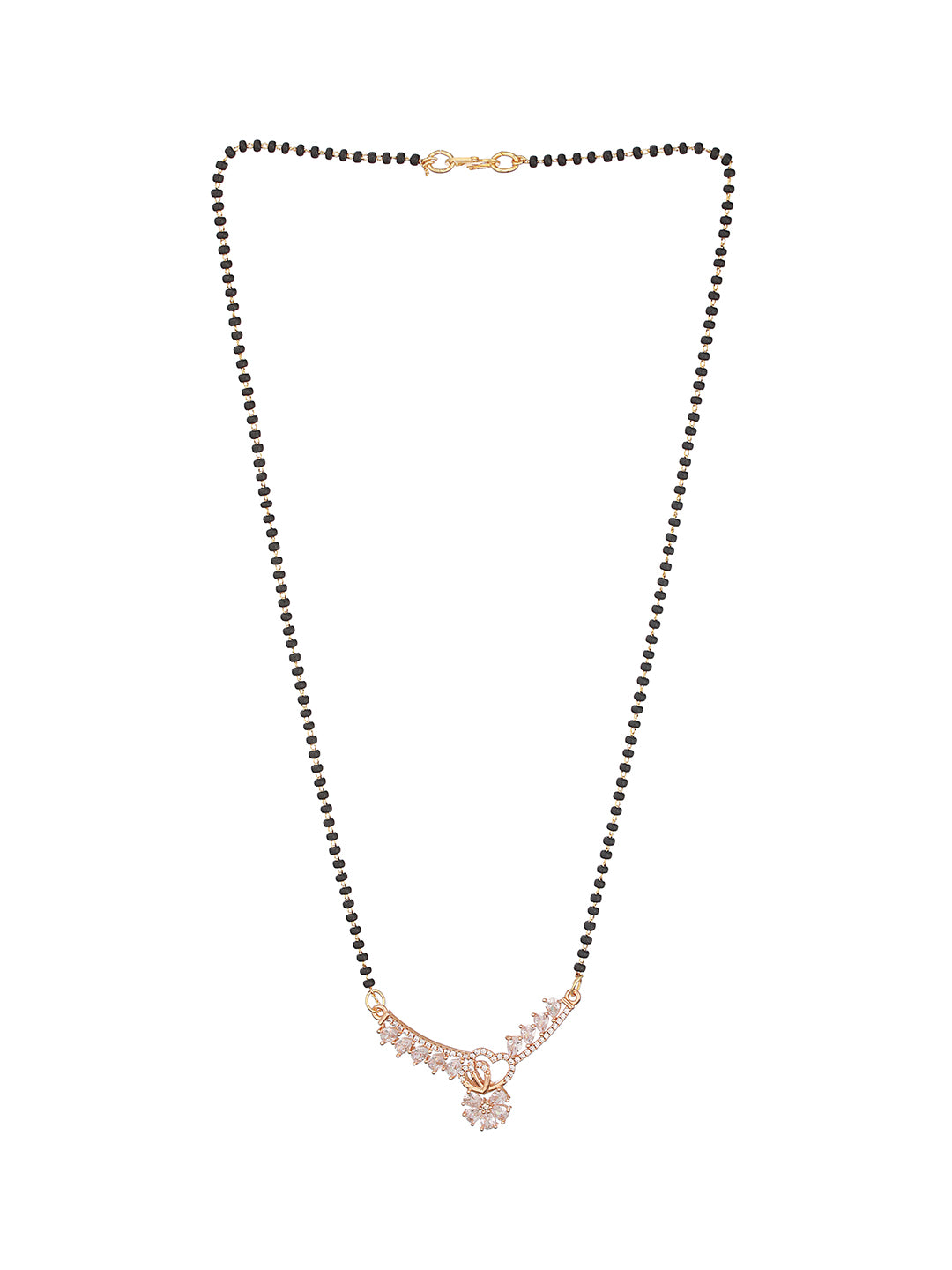 Gold-Plated Black Beaded & White AD Stone-Studded Mangalsutra - Jazzandsizzle