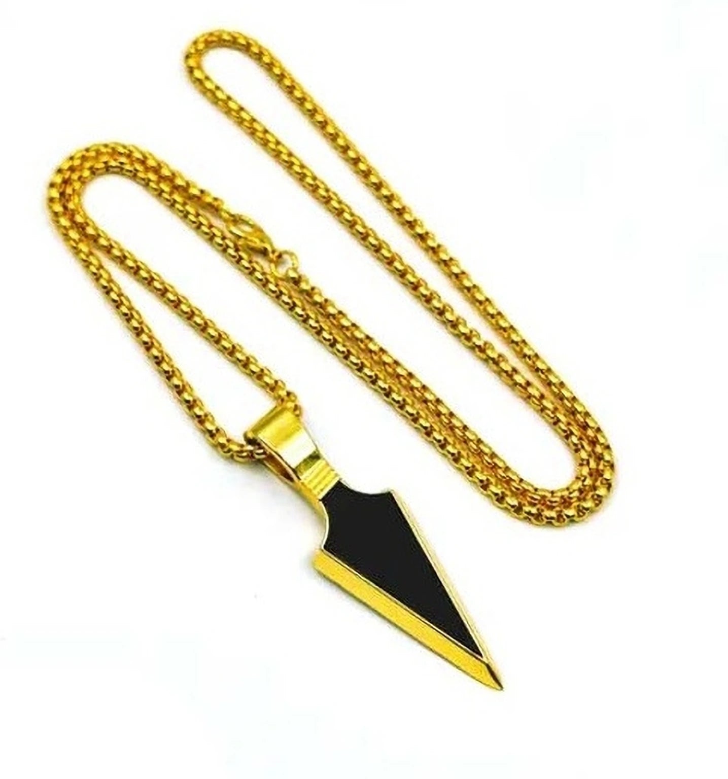 Jazz And Sizzle Arrow Head With Black Stone Pendant & Box Chain Gold-plated Stainless Steel Pendant Set
