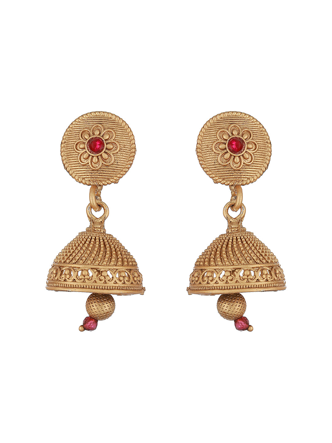 24K Gold-Plated & Red Stone Studded & Pearl Beaded Handcrafted Traditional Necklace Set - Jazzandsizzle