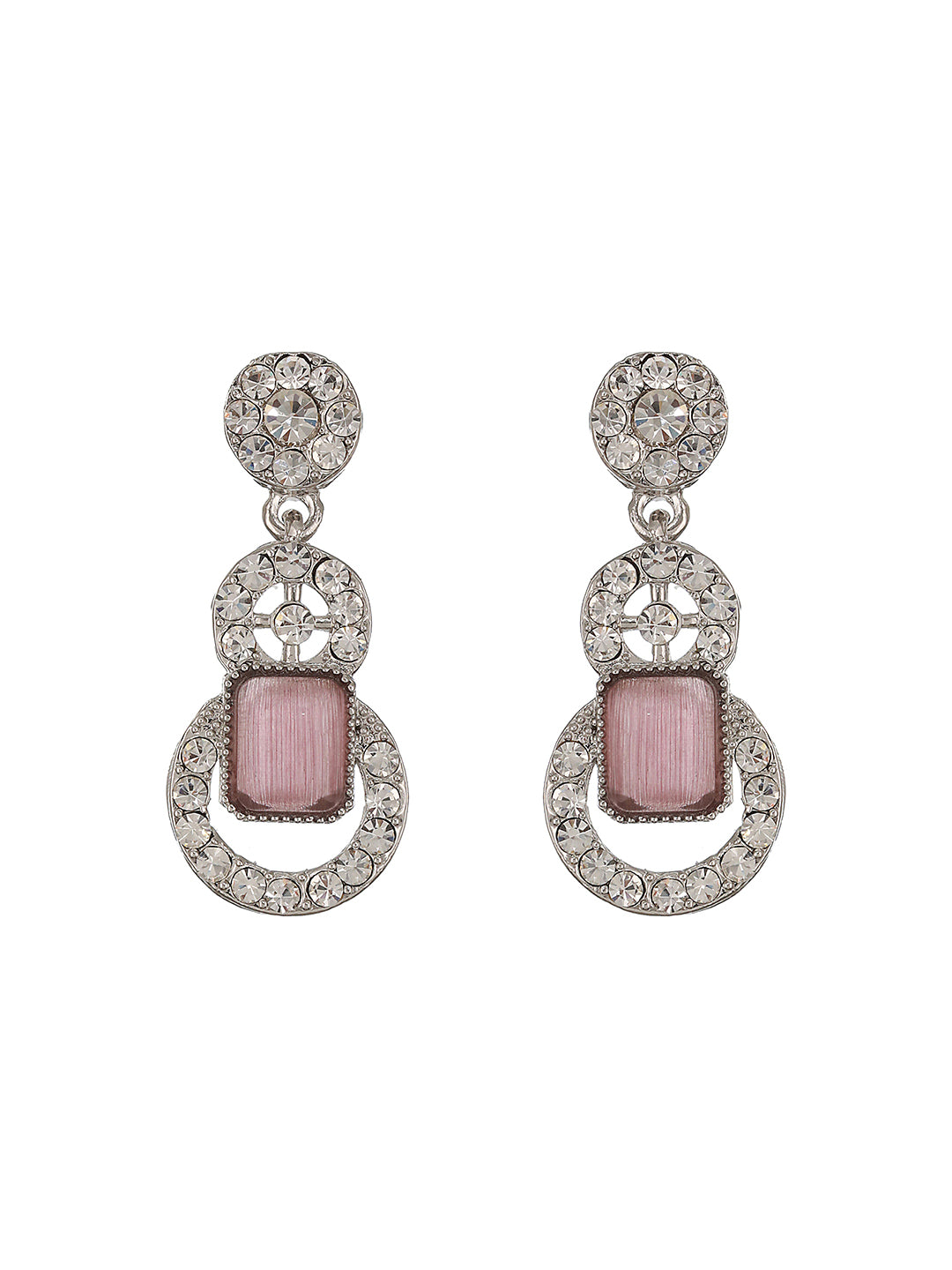 Silver-Plated Wine Stone & White AD-Studded Necklace and Earrings - Jazzandsizzle