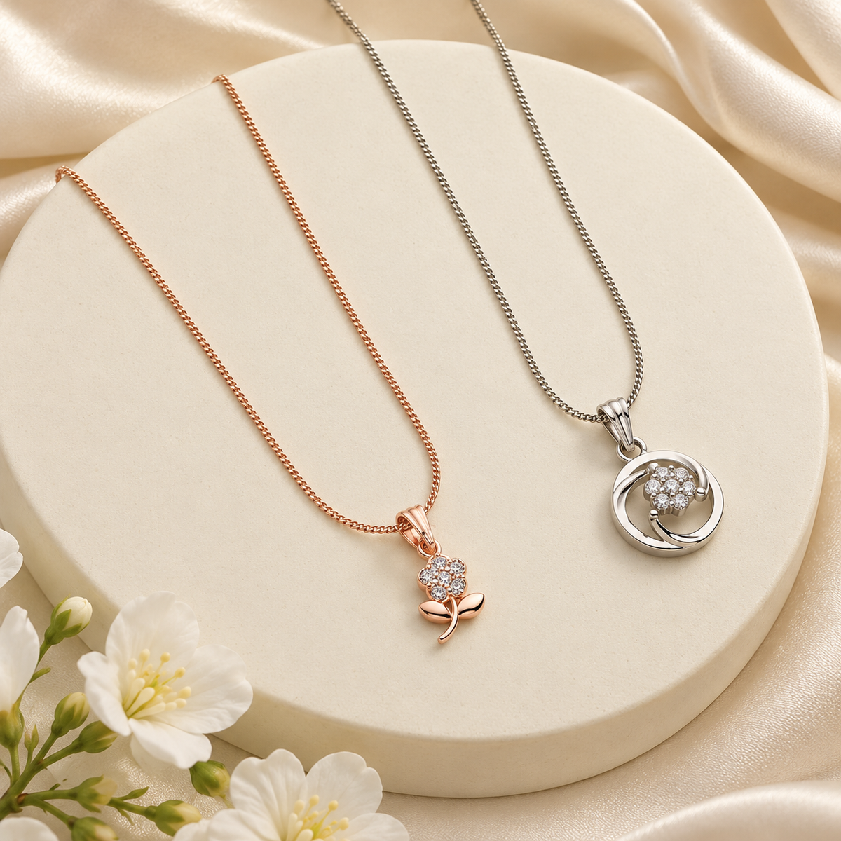 Flower & Swirl AD Pendant Necklace Combo – Set of 2-WJ-JS23-NL0028