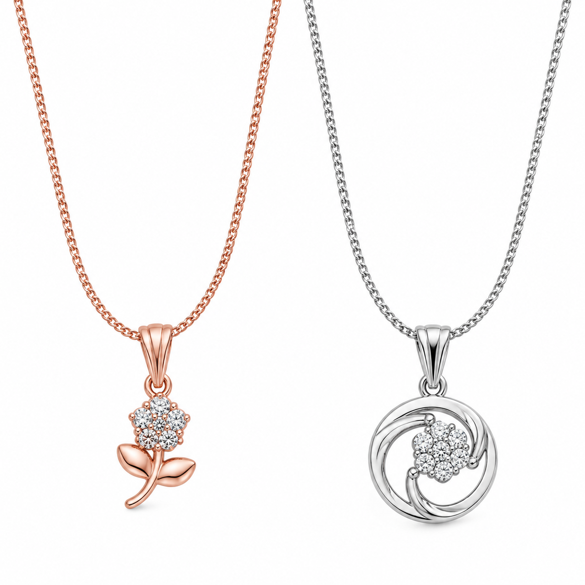 Flower & Swirl AD Pendant Necklace Combo – Set of 2-WJ-JS23-NL0028