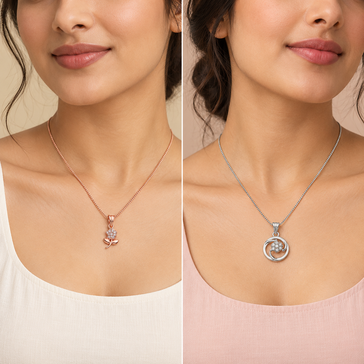 Flower & Swirl AD Pendant Necklace Combo – Set of 2-WJ-JS23-NL0028