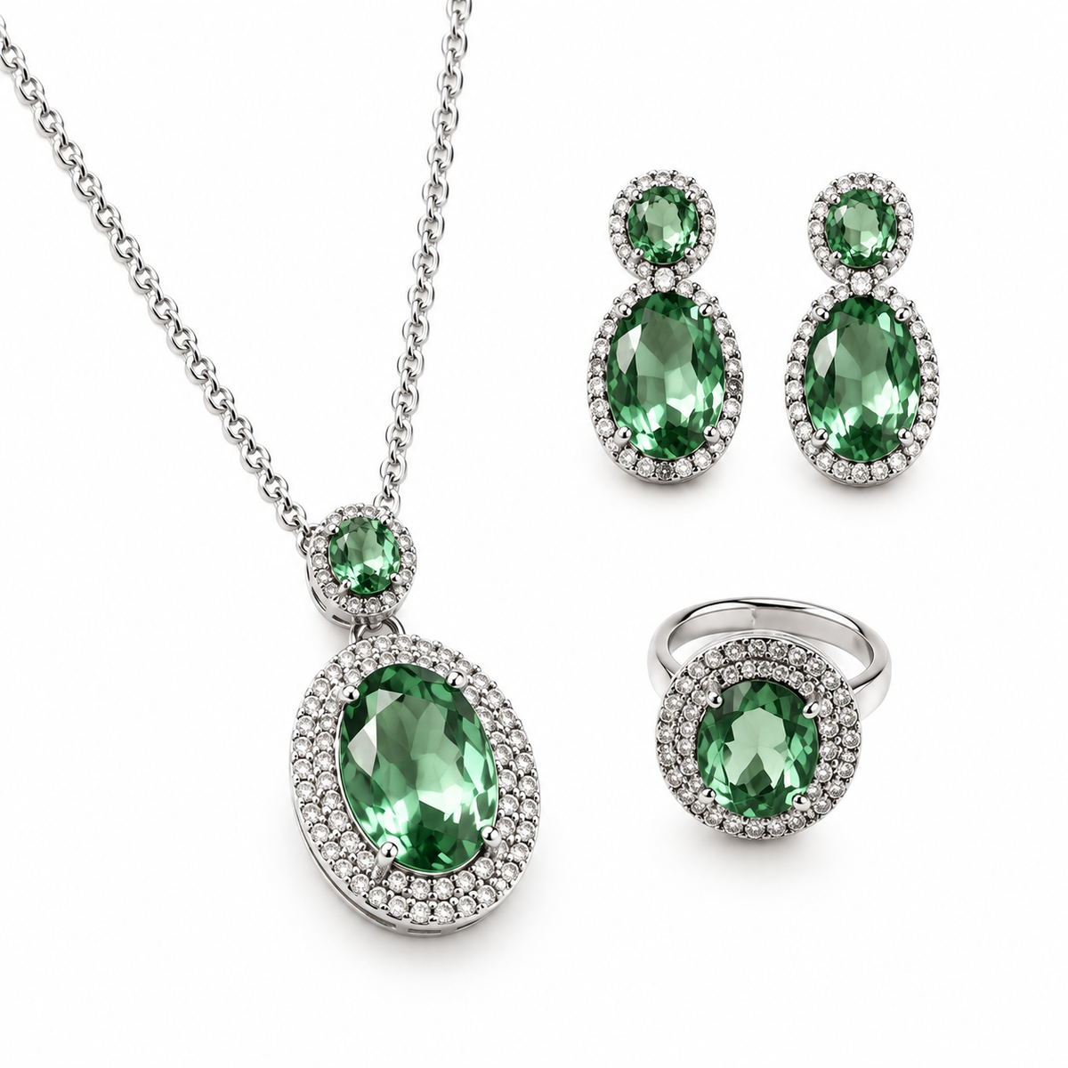 Emerald Green American Diamond Jewellery Set-WJ-JS26-NL0185