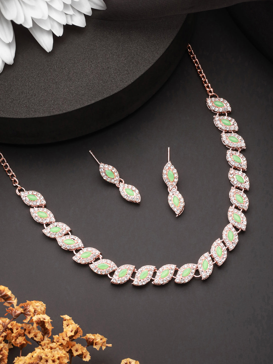 Jazz and Sizzle Set Of 2 Rose Gold Plated CZ Studded Jewellery Set
