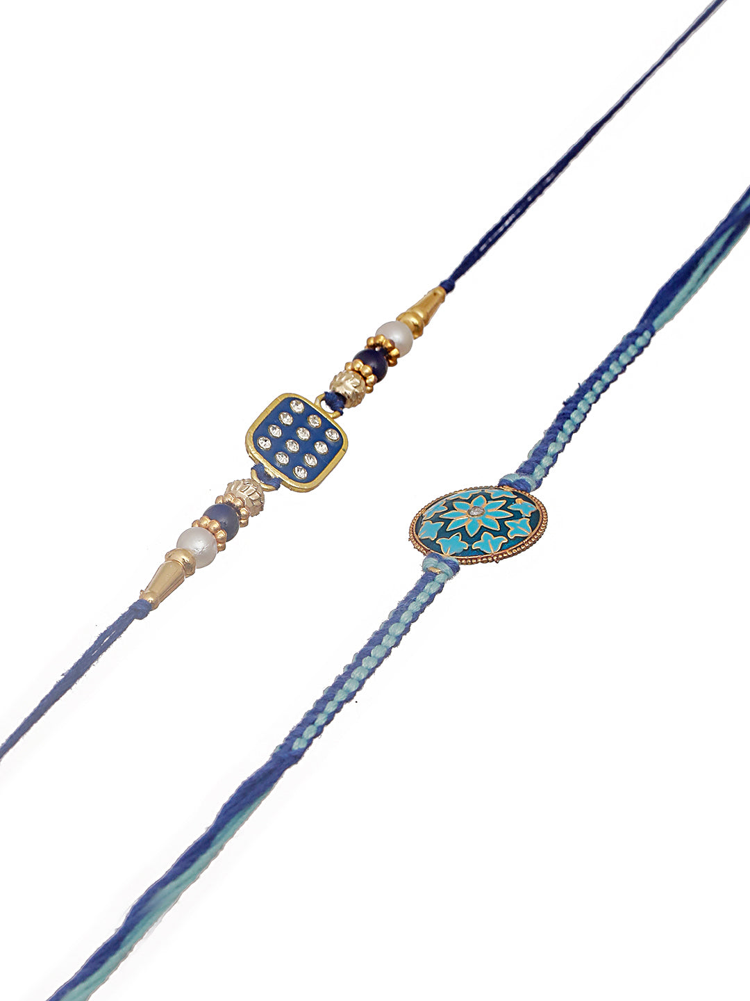 Jazz And Sizzle Set Of 2 Blue Enameled & Embellished Designer Beaded Rakhi