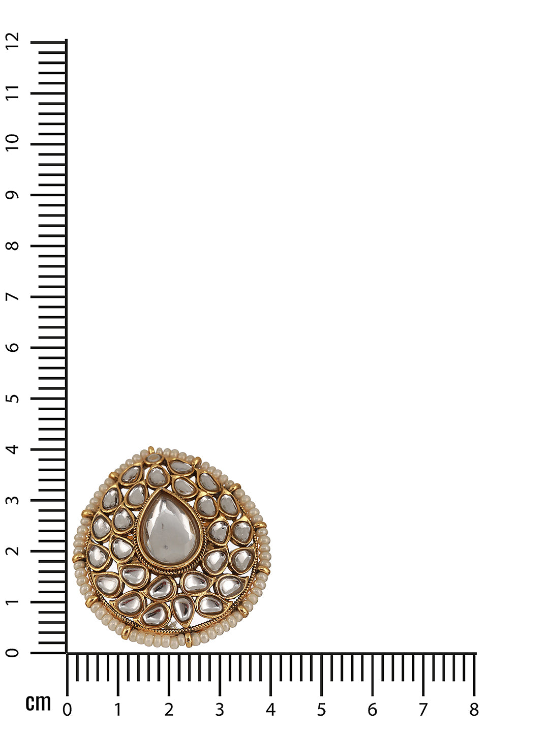 Gold-Plated White Kundan Studded & Pearl Embellished Adjustable Finger Ring - Jazzandsizzle