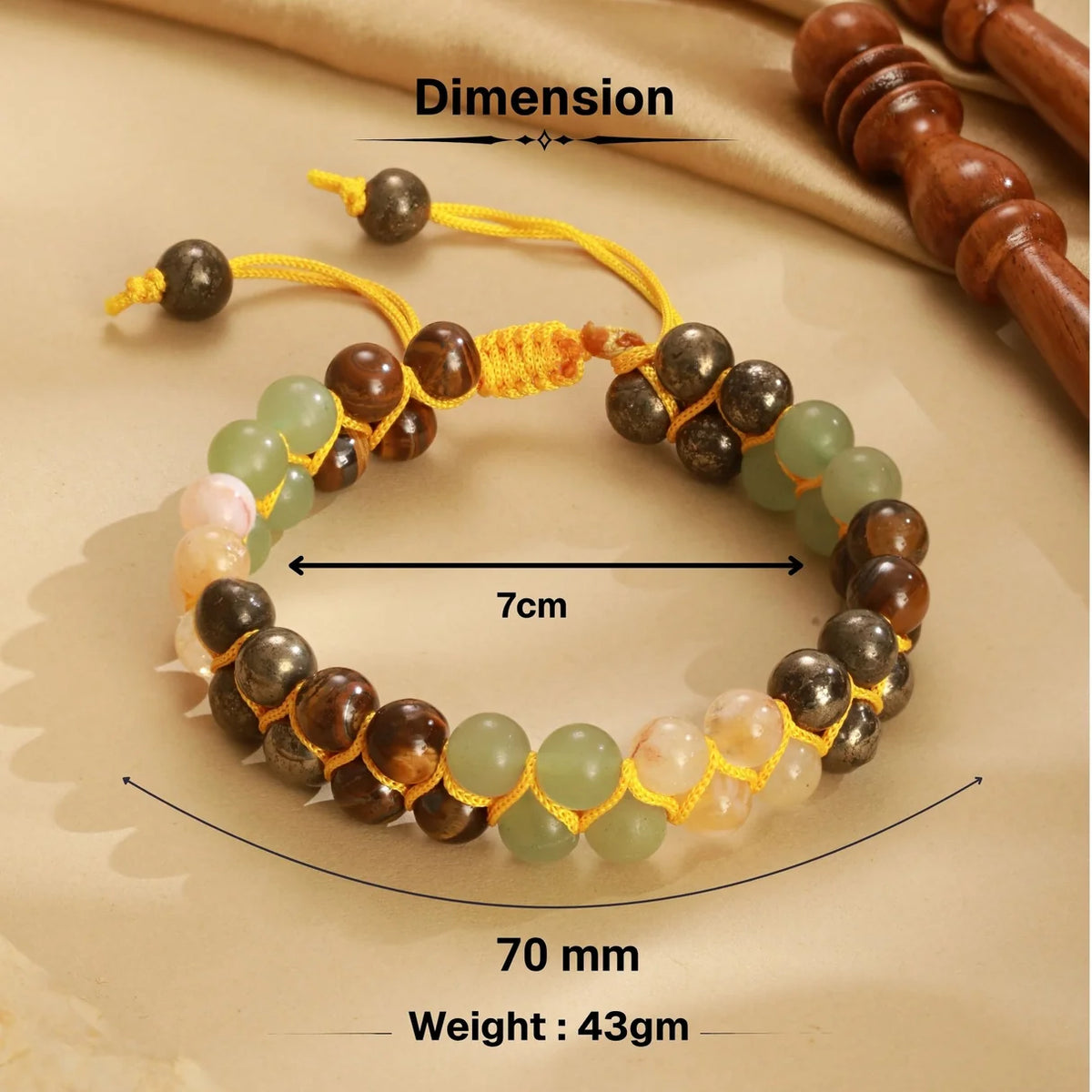 Money Magnet Double Fusion Tie-Up Band with Pyrite, Tiger Eye, Citrine & Aventurine Beads-JS-SBR-039