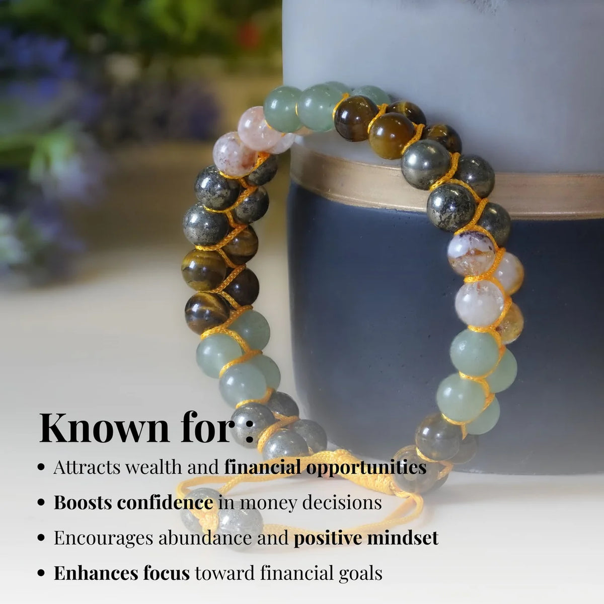 Money Magnet Double Fusion Tie-Up Band with Pyrite, Tiger Eye, Citrine & Aventurine Beads-JS-SBR-039