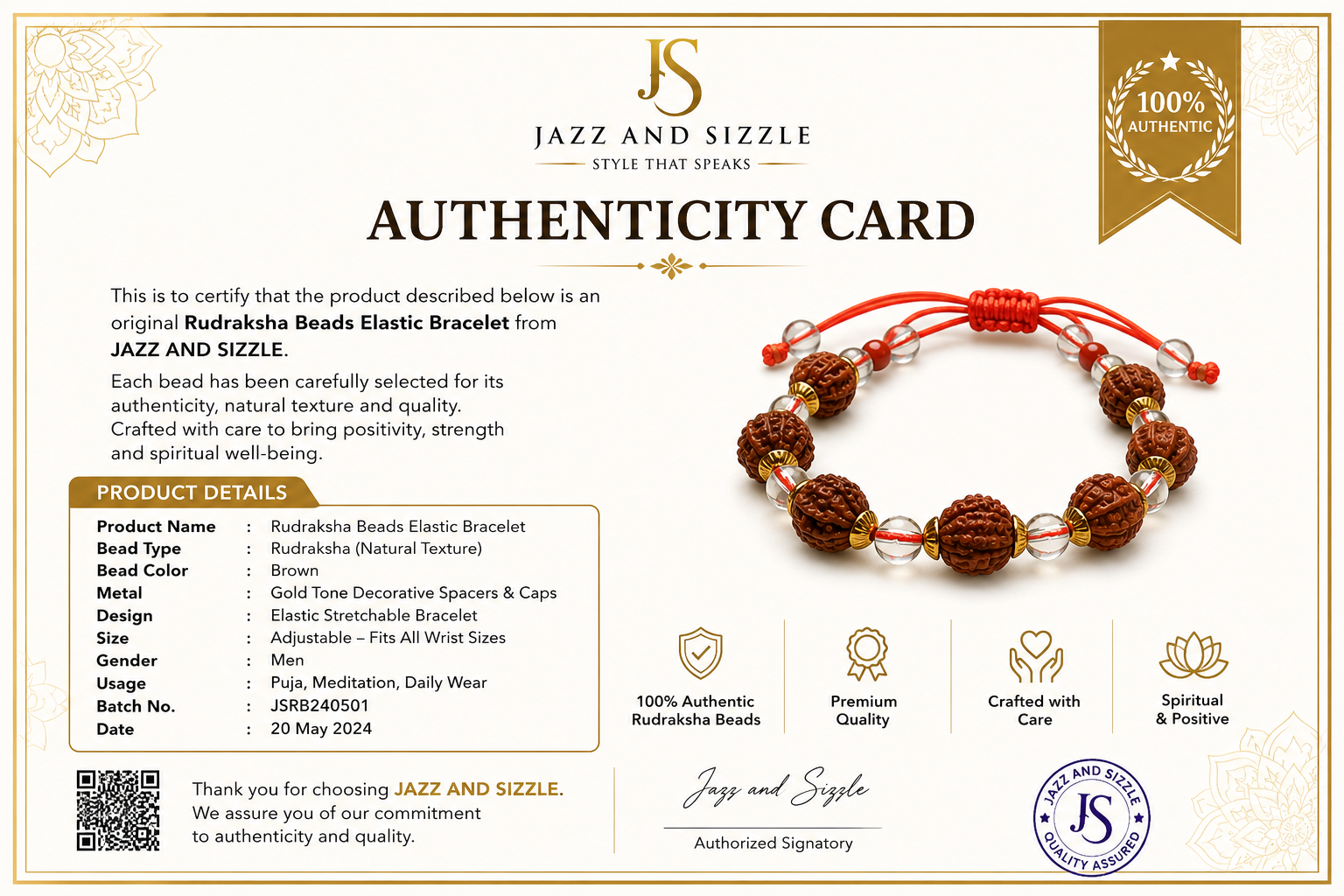 Rudraksha Beads Adjustable Bracelet for Men-JS-SBR-015